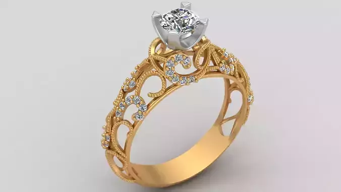Engagement One Stone Diamond Solitaire Gold Ring 3D print model