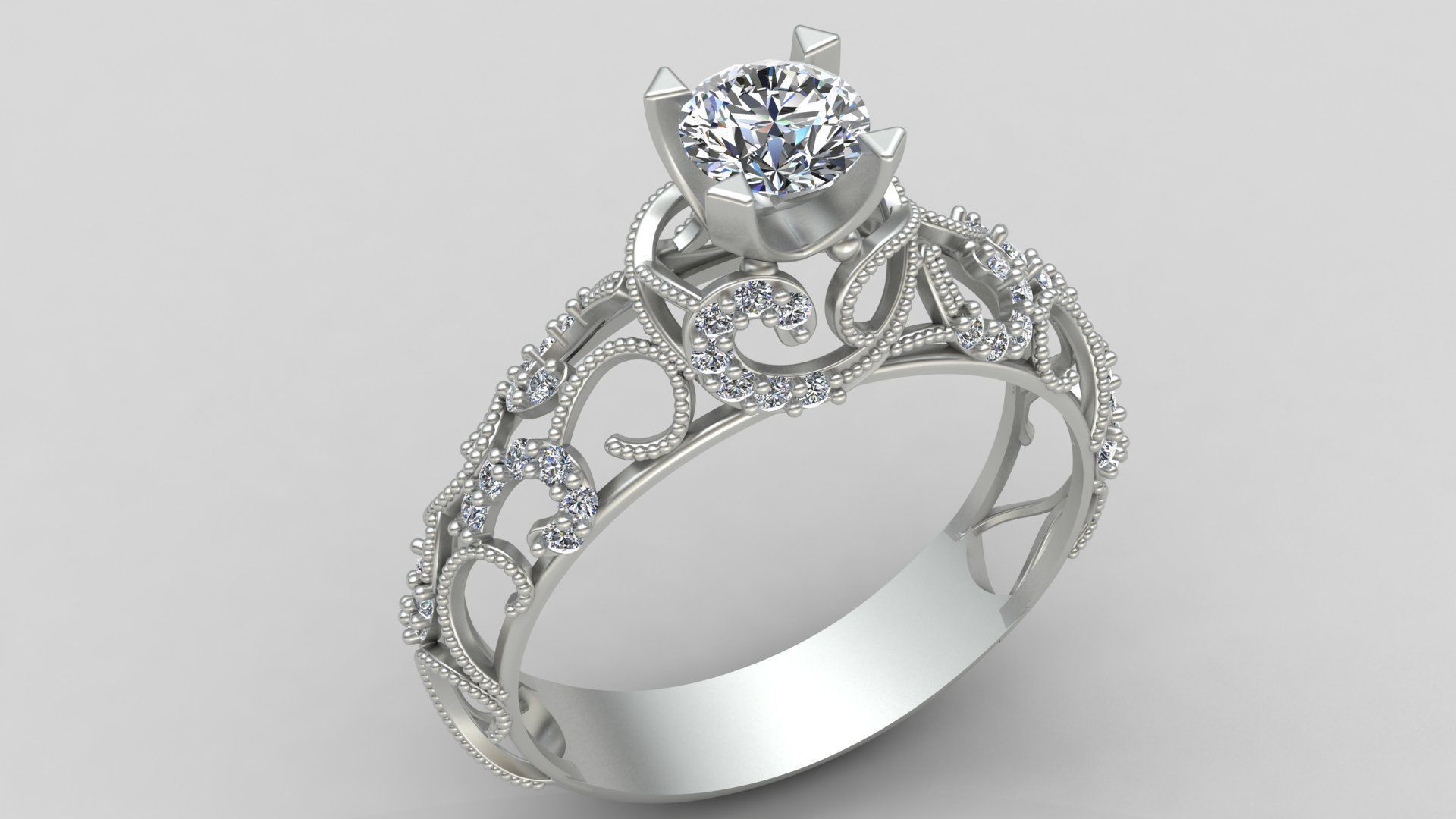 Engagement One Stone Diamond Solitaire Gold Ring 3D print model_7