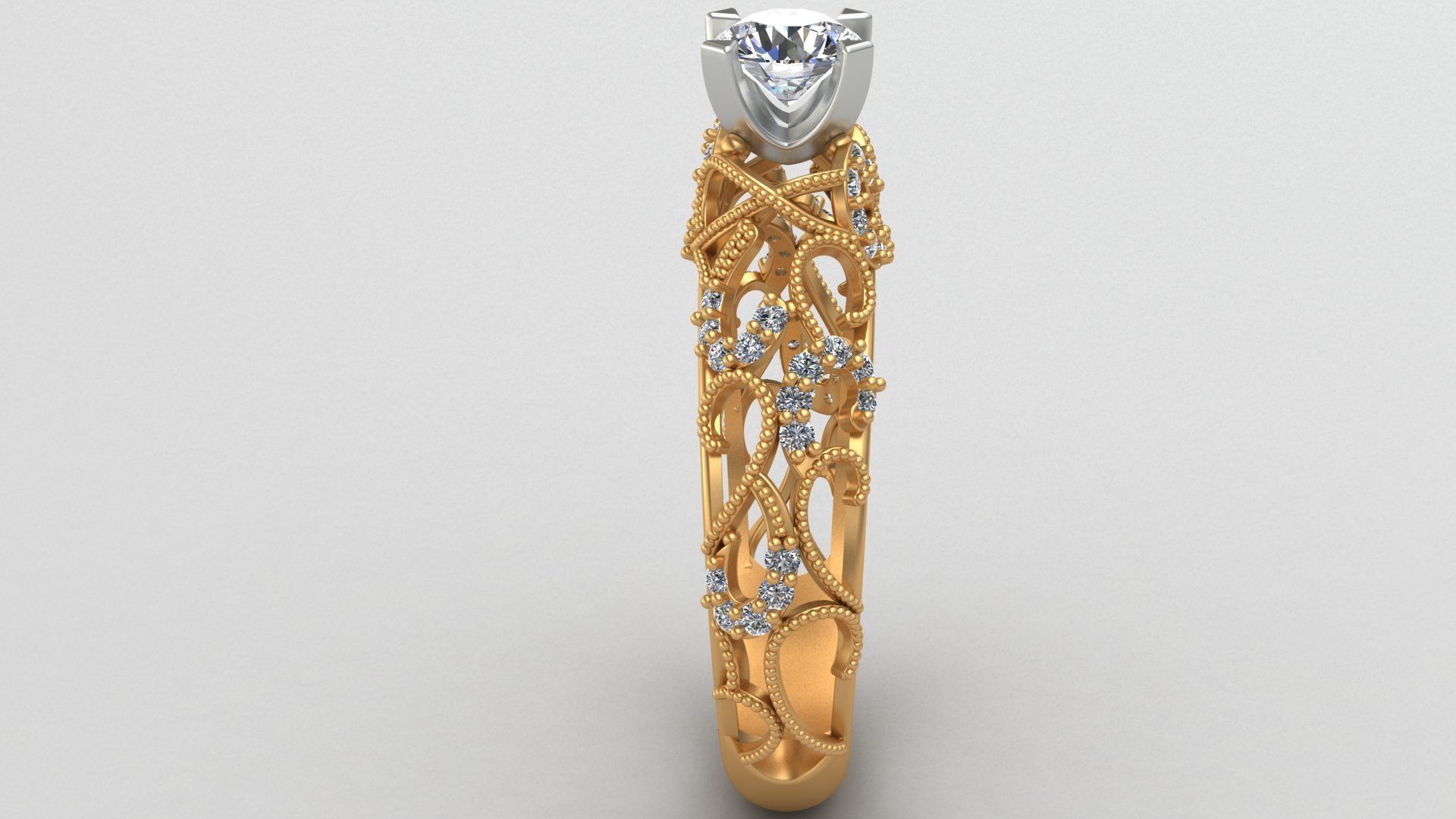 Engagement One Stone Diamond Solitaire Gold Ring 3D print model_3