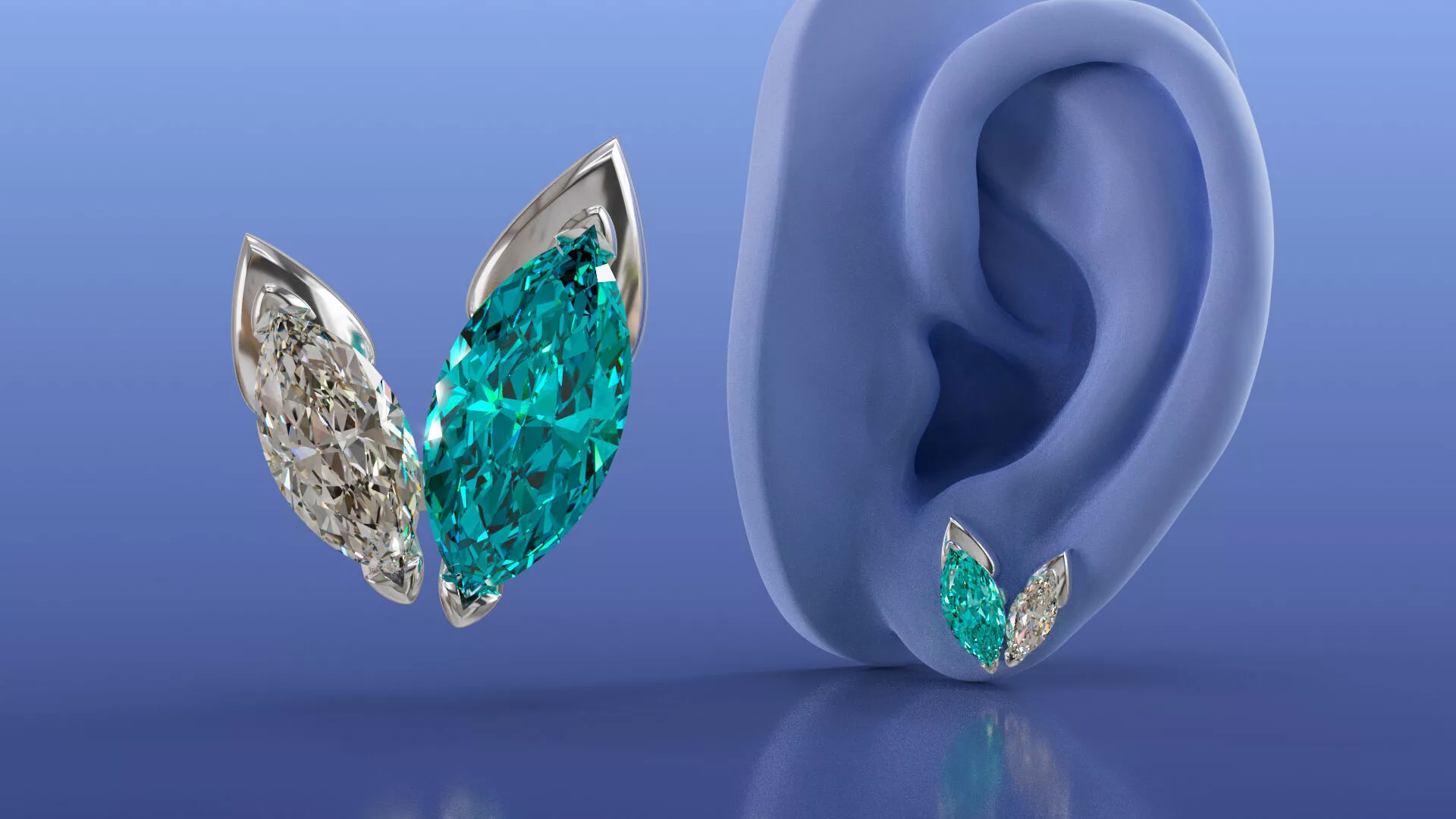 Marquise Petal Duo Diamond Stud Earrings 3D Model Print Jewelry 3D print model