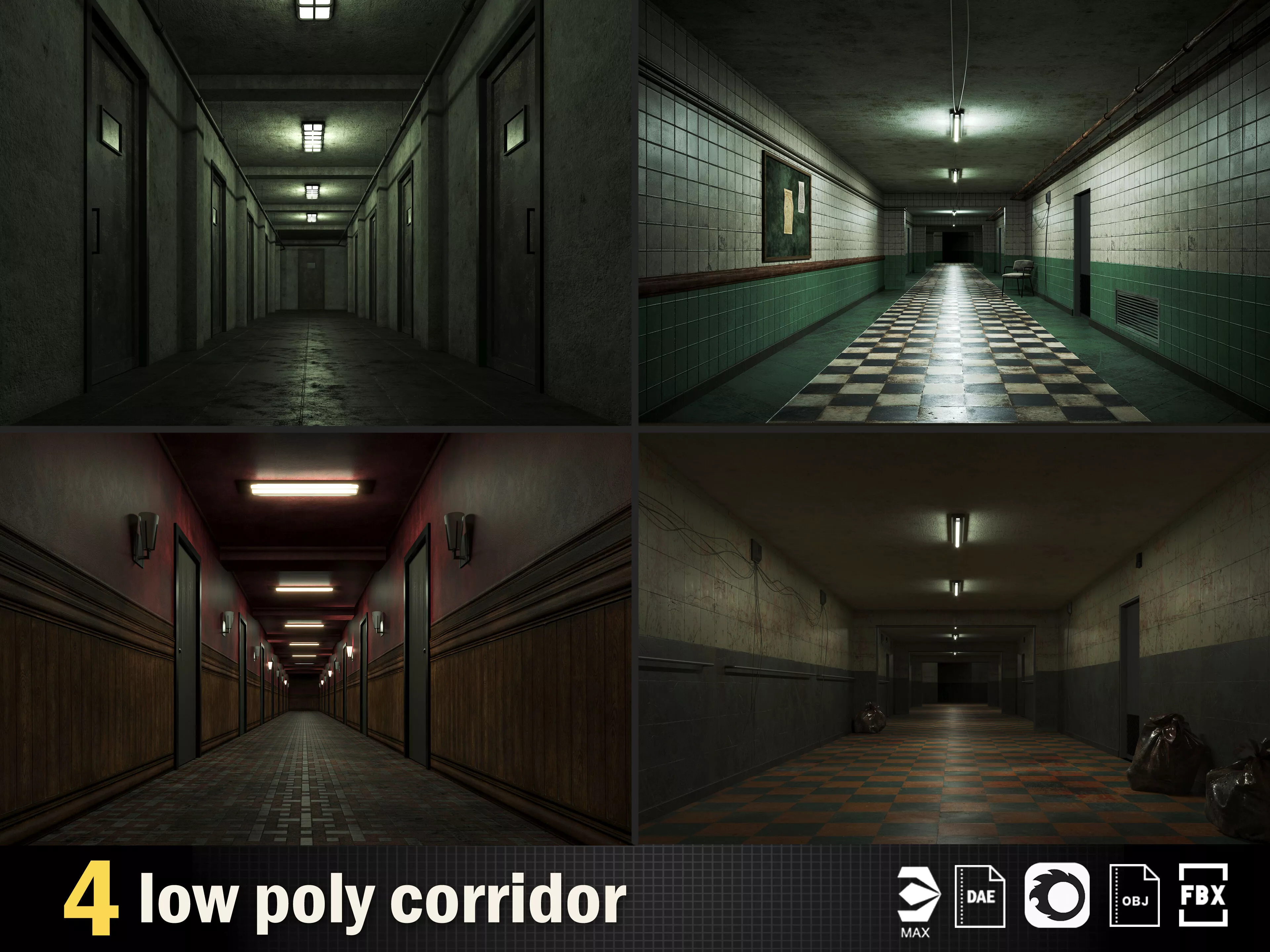 old dark scary corridor collection vol 04 3D Model Pack
