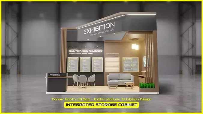 Modular 18 Sqm Corner Exhibition Booth With Storage Cabinet