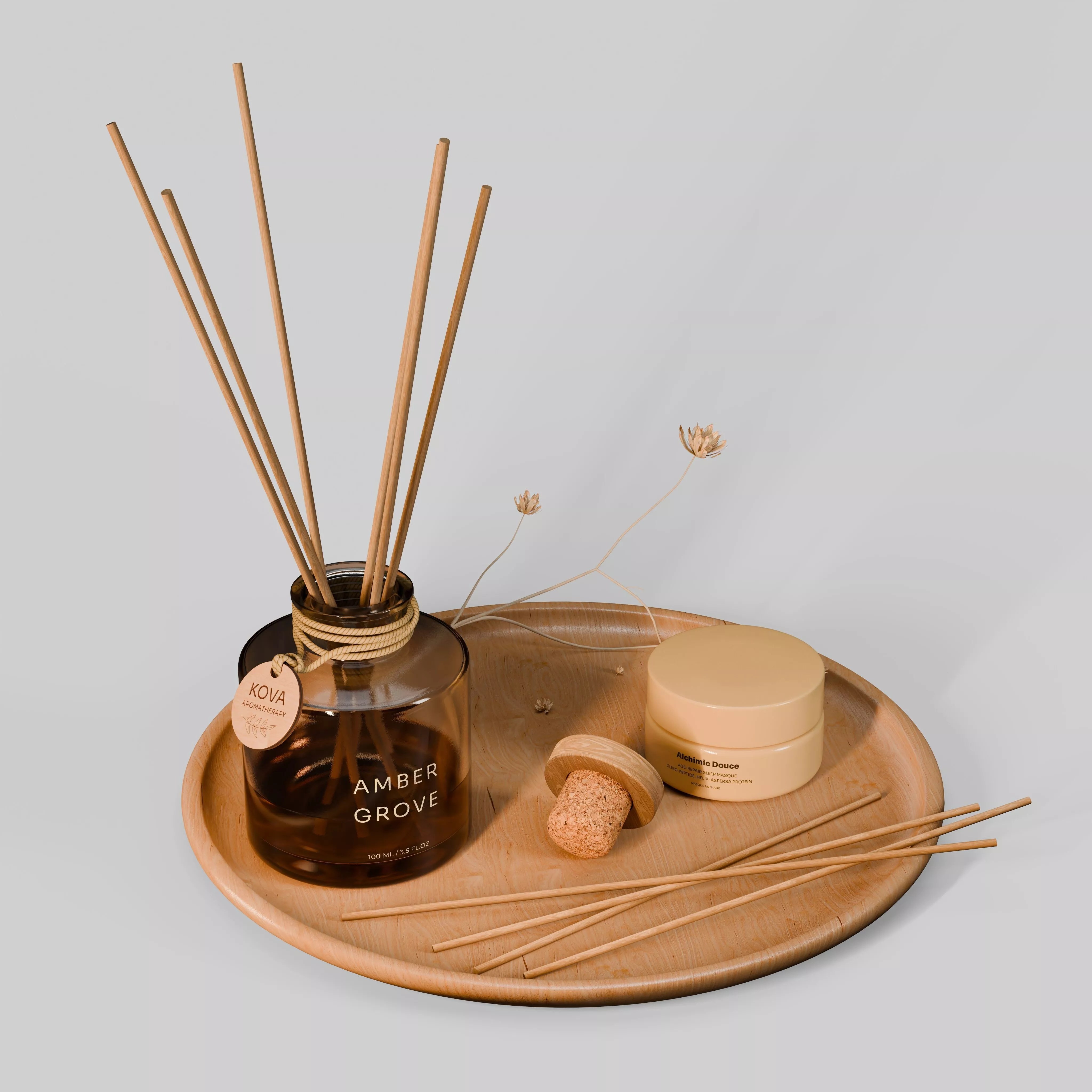 Minimalist Aroma Diffuser and Cosmetic Jar Spa Set 3D model