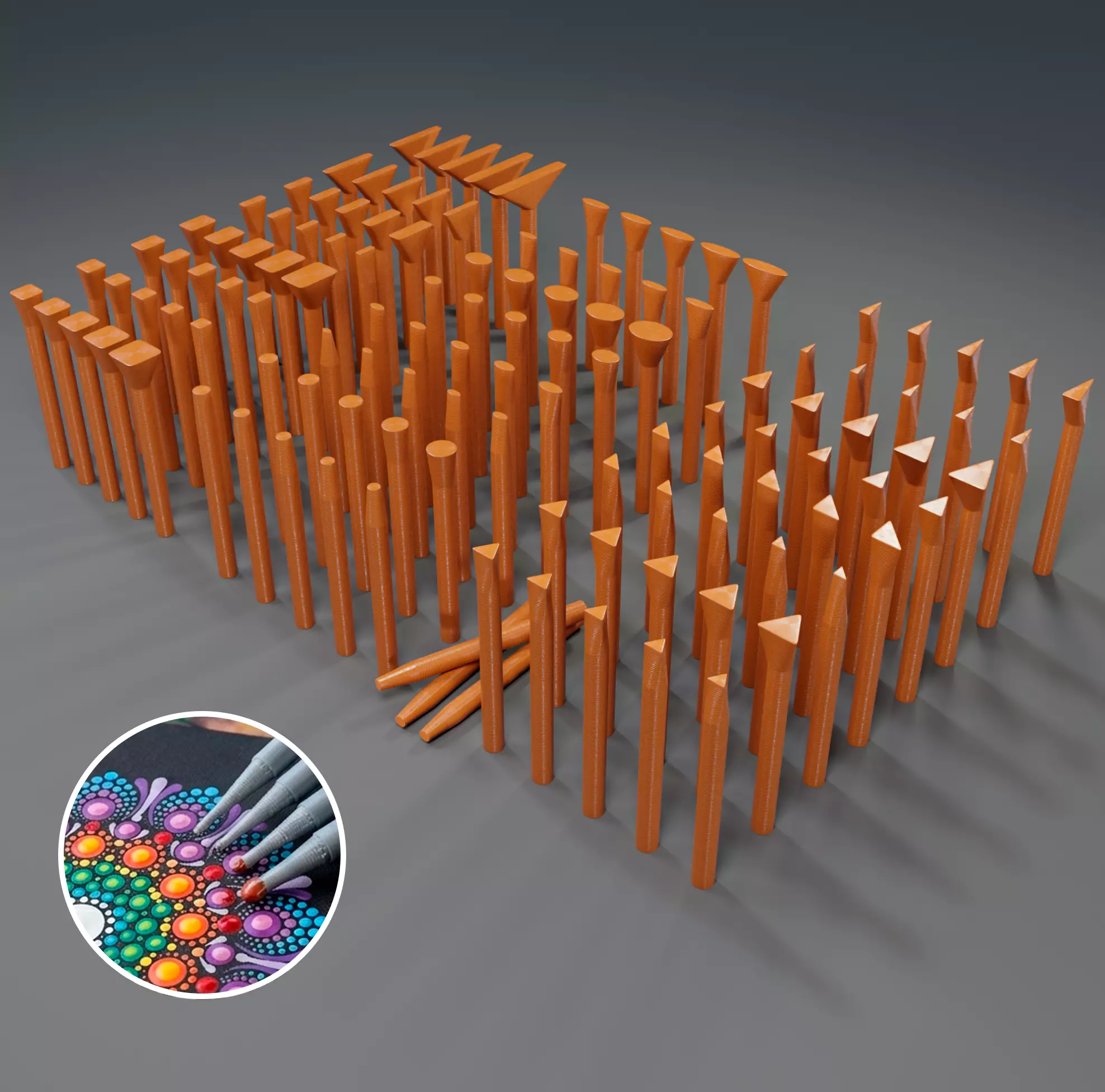 Pointillism Tool Megapack 120 Pieces 4 Different Shapes 3D print model