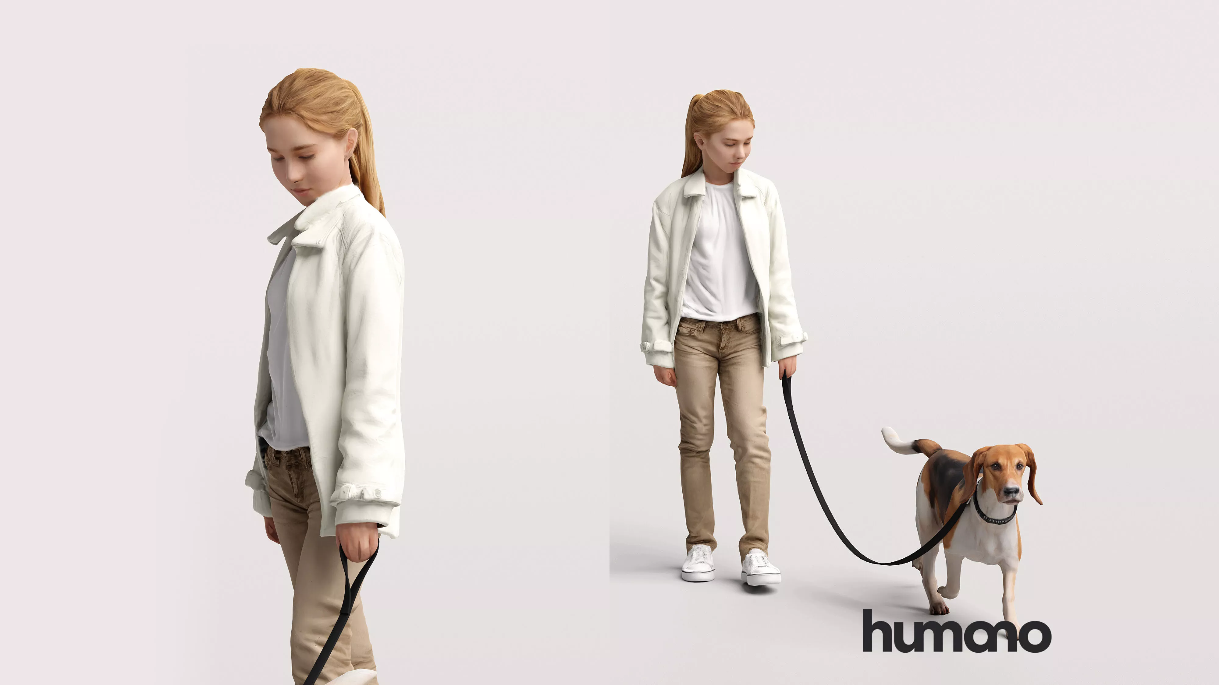 Humano Girl walking with dog - 2605-006 3D model