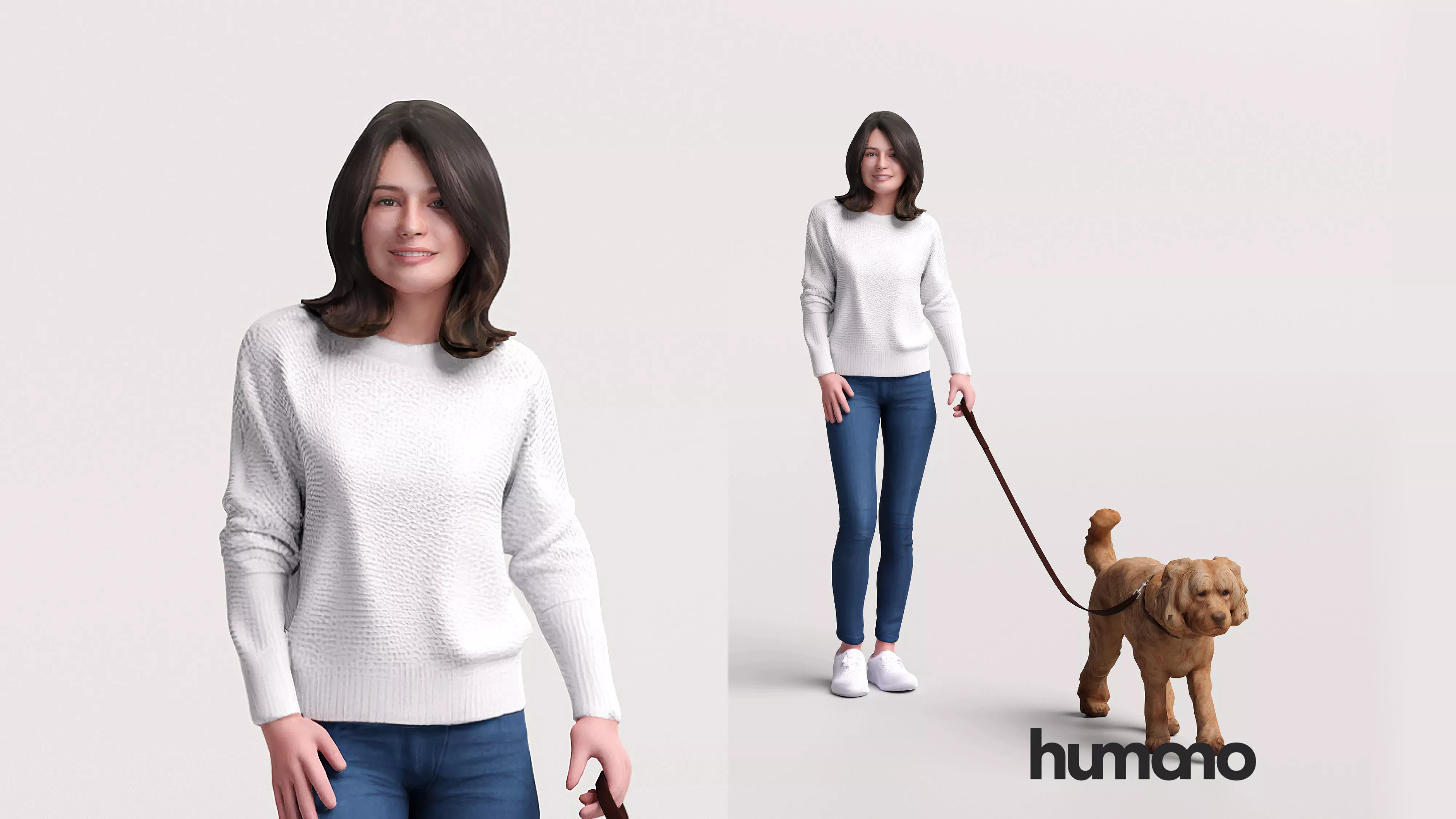 Humano Woman walking with dog - 2605-003 3D model