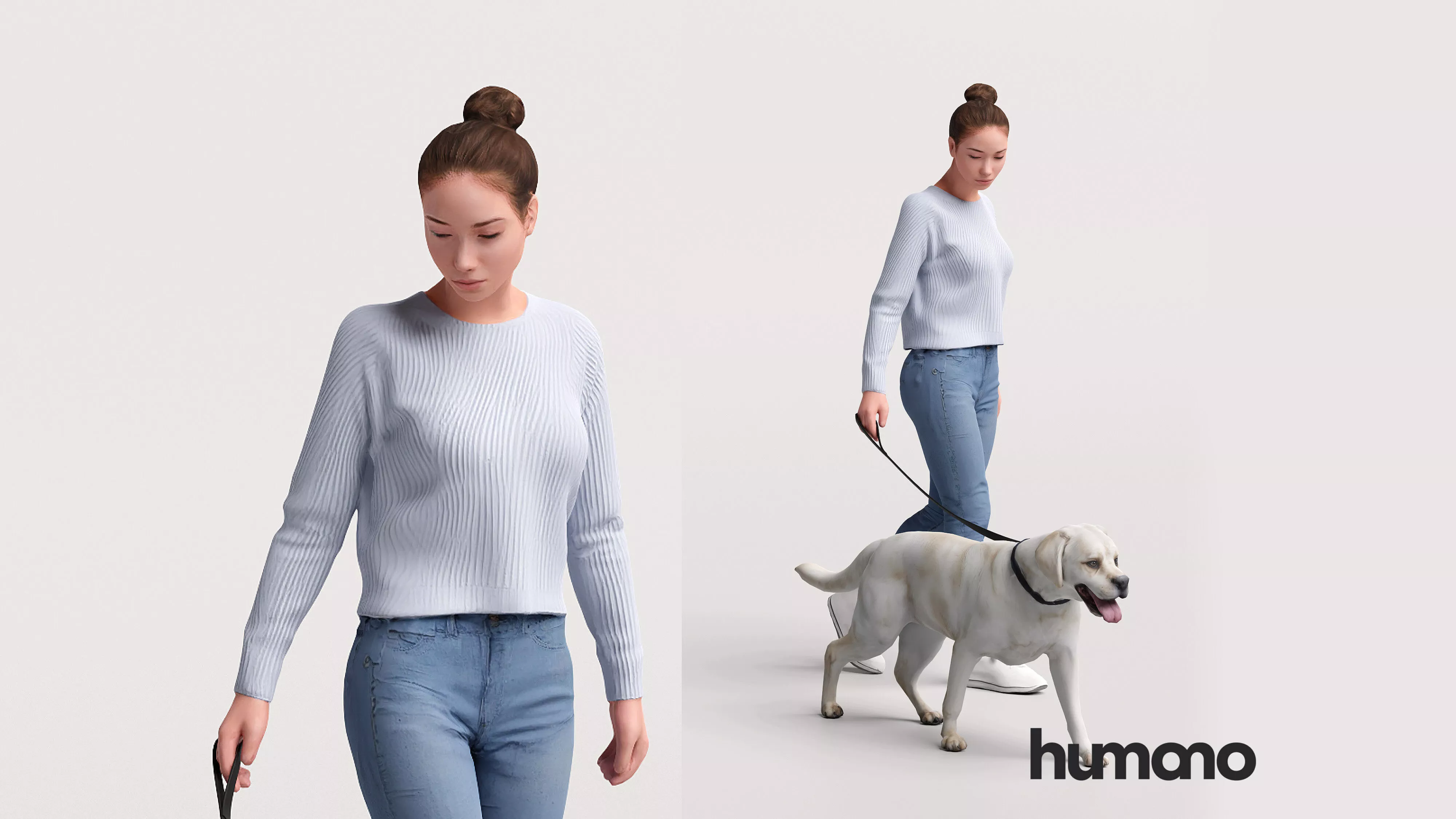 Humano Man walking with dog - 2605-002 3D model