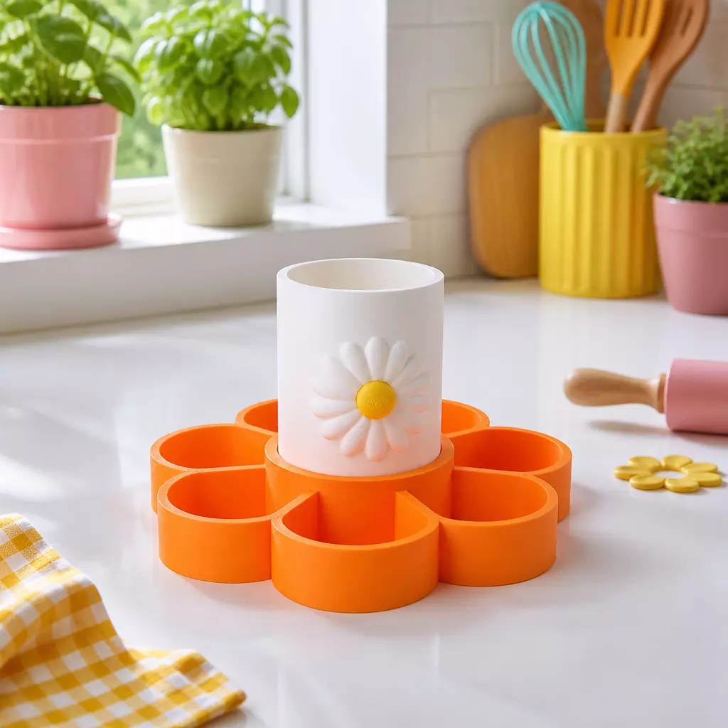Daisy Bloom Desk Organizer - Floral Storage 3D print model