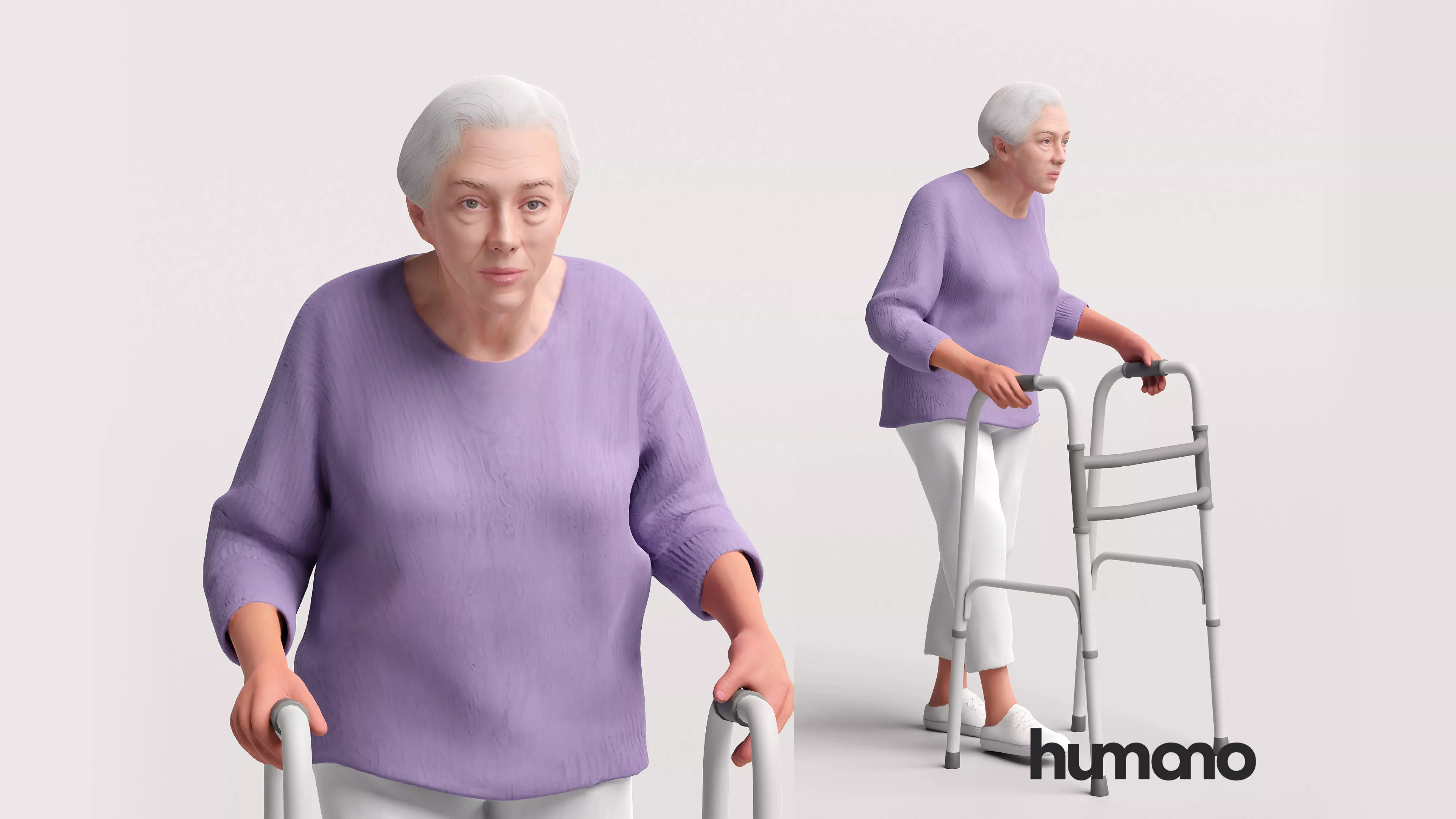 Humano Elderly Woman with a walker - 2606-010 3D model