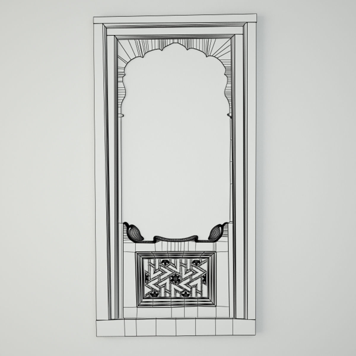 19th-C Carved Jharokha Mirror 3D model_1