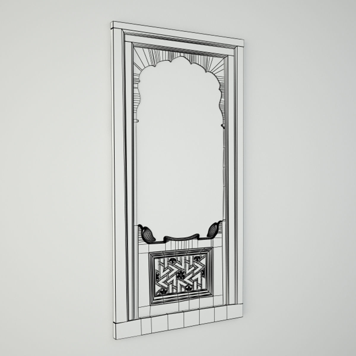 19th-C Carved Jharokha Mirror 3D model_3