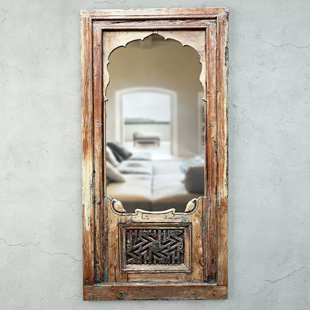 19th-C Carved Jharokha Mirror 3D model_0