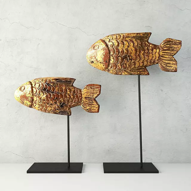 Antique Burmese Gilded Fish 3D model_0