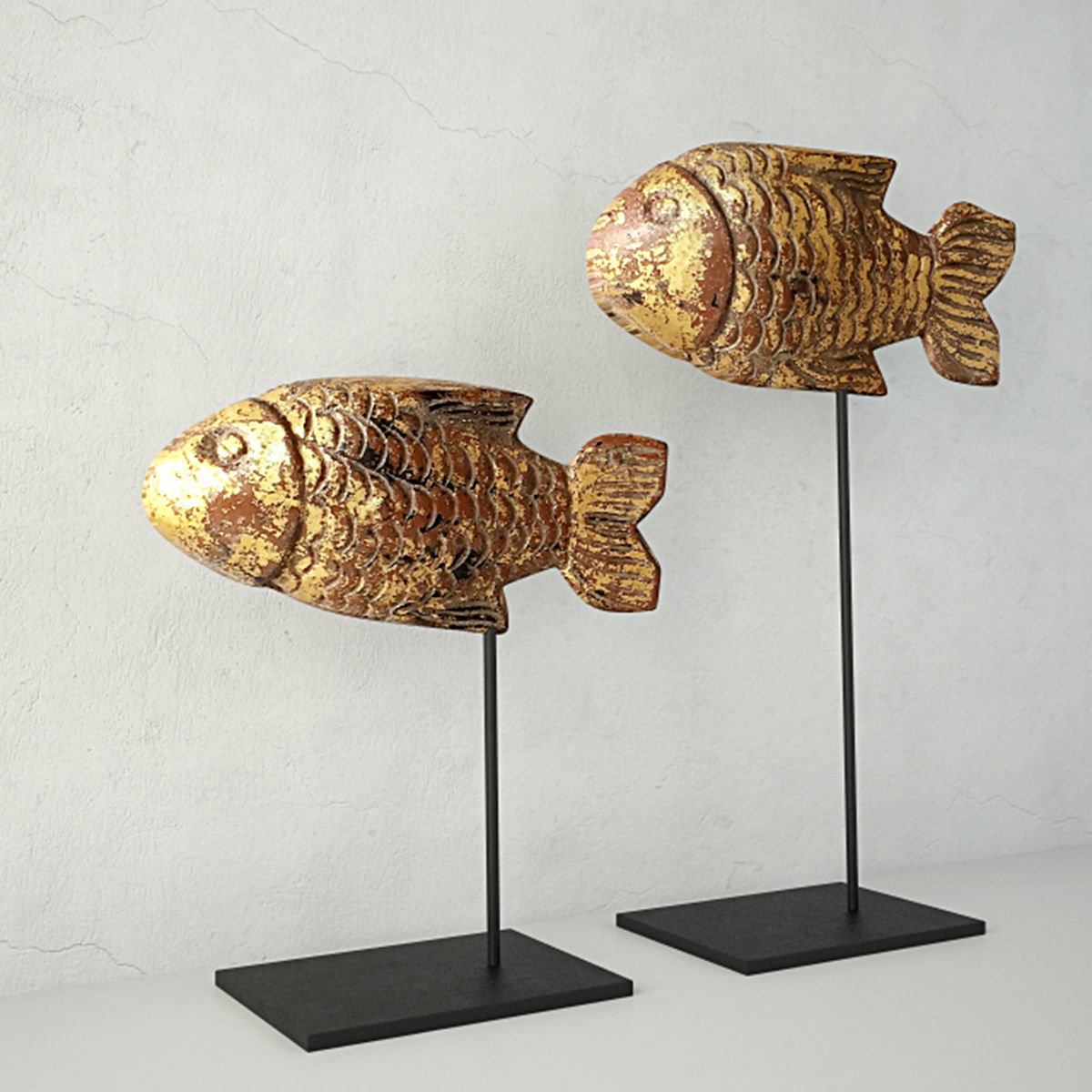 Antique Burmese Gilded Fish 3D model_2