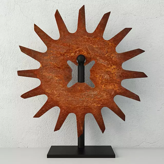 Cultivator Wheel on Iron Stand 3D model_0