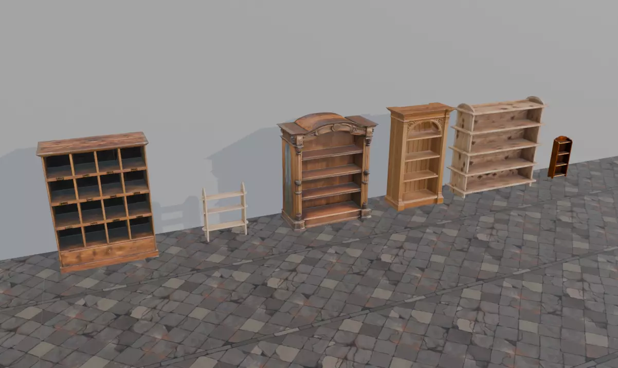 Medieval Bookshelf Collection 3D model