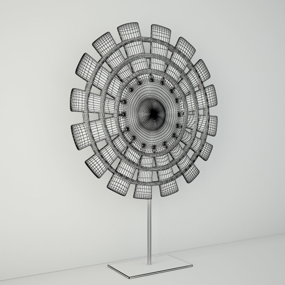Wood Loom Wheel on Recycled Iron Stand 3D model_3