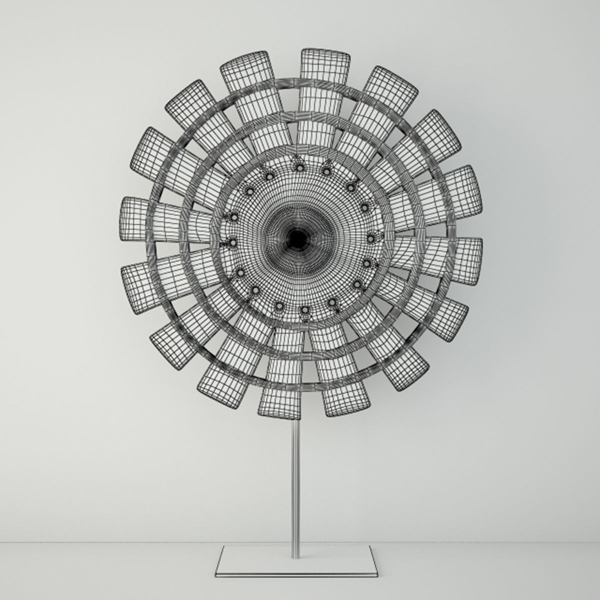 Wood Loom Wheel on Recycled Iron Stand 3D model_1