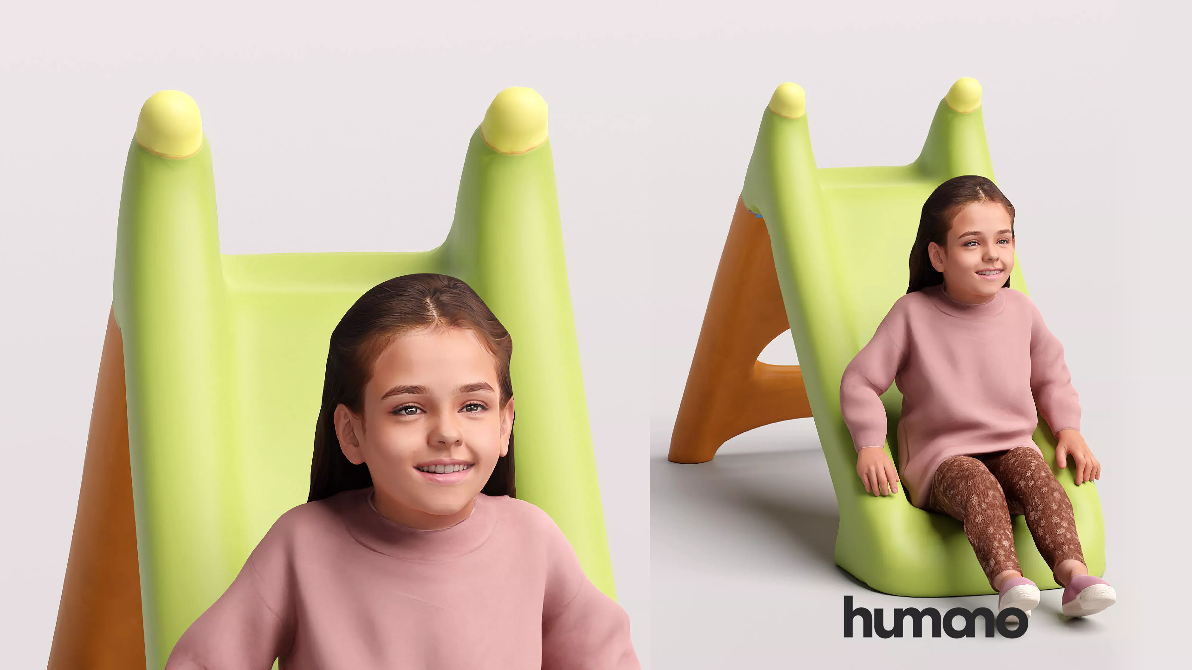 Humano Kid Girl sliding down a slide - 2613-007 3D model