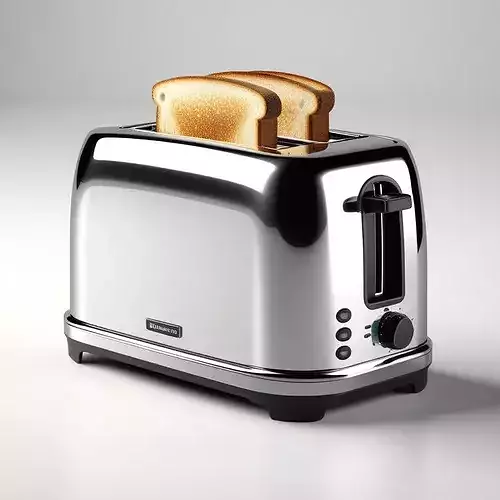Modern Chrome Toaster with Bread 3D model