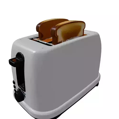 Modern Chrome Toaster with Bread 3D model 6