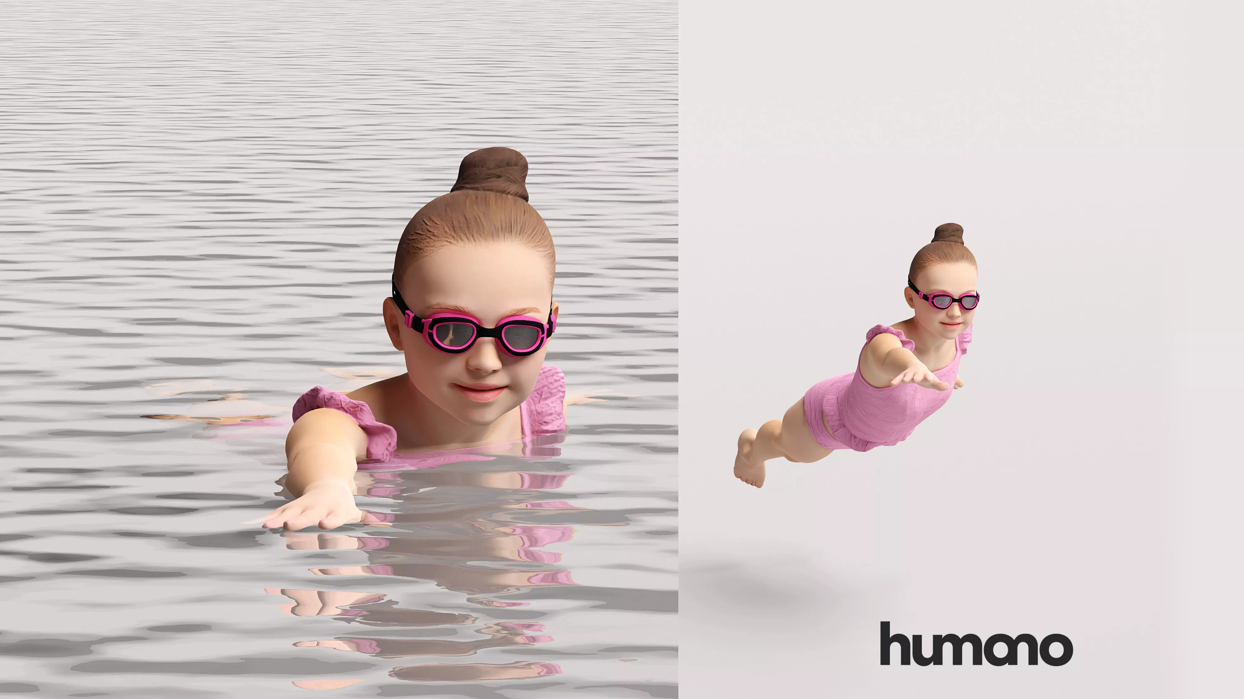 Humano Swimming Kid Girl - 2705-003 3D model
