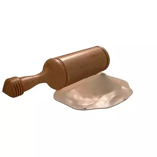 Realistic Wooden Rolling Pin with Flour 3D model 7