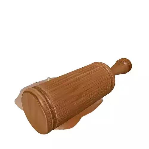 Realistic Wooden Rolling Pin with Flour 3D model 3