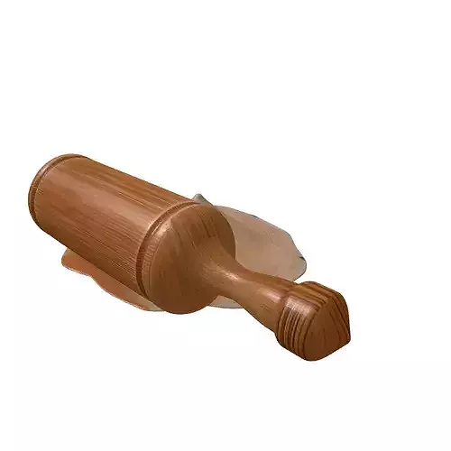Realistic Wooden Rolling Pin with Flour 3D model 6