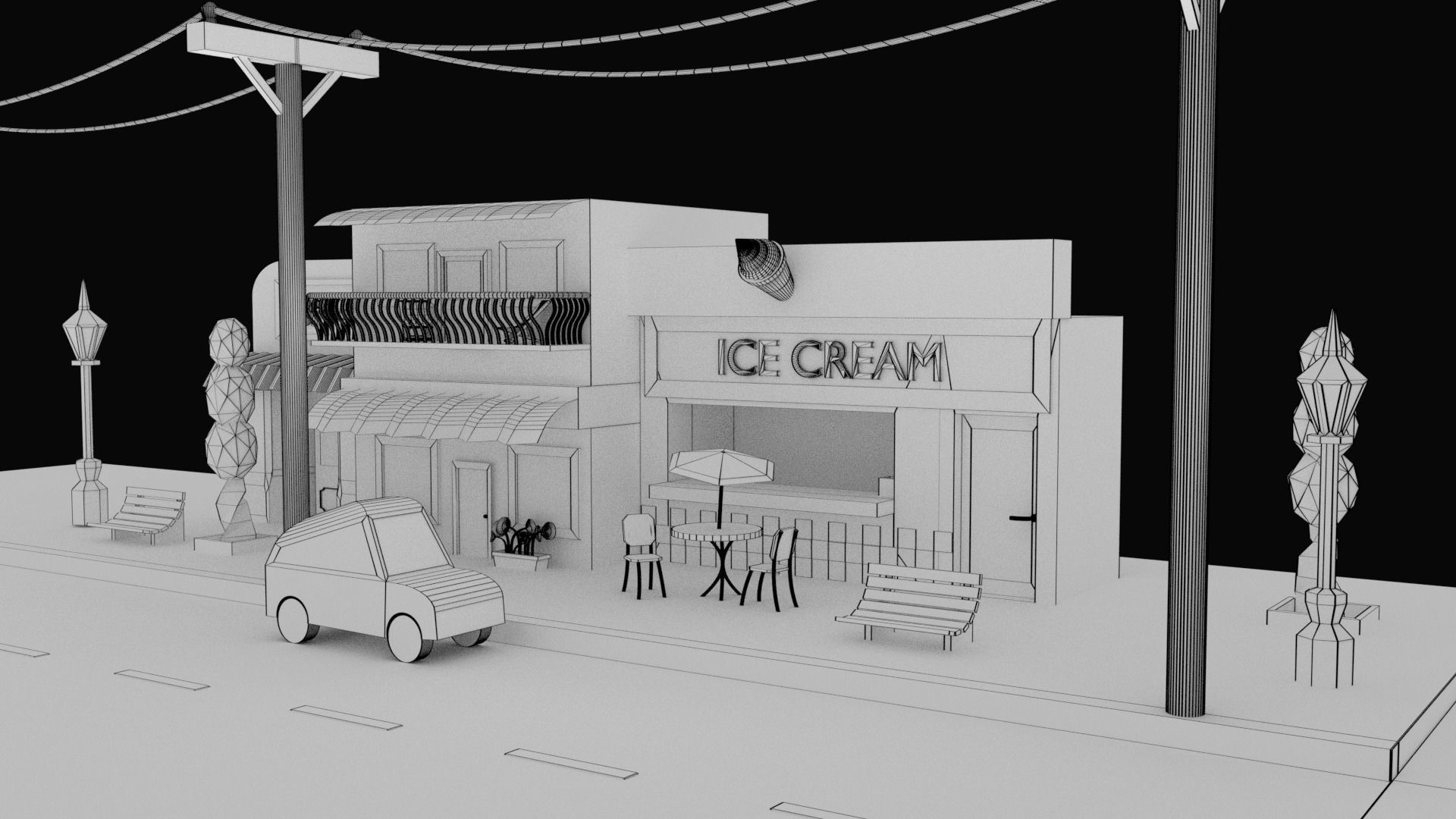 LOW POLY STREET SCENE Low-poly 3D model_6