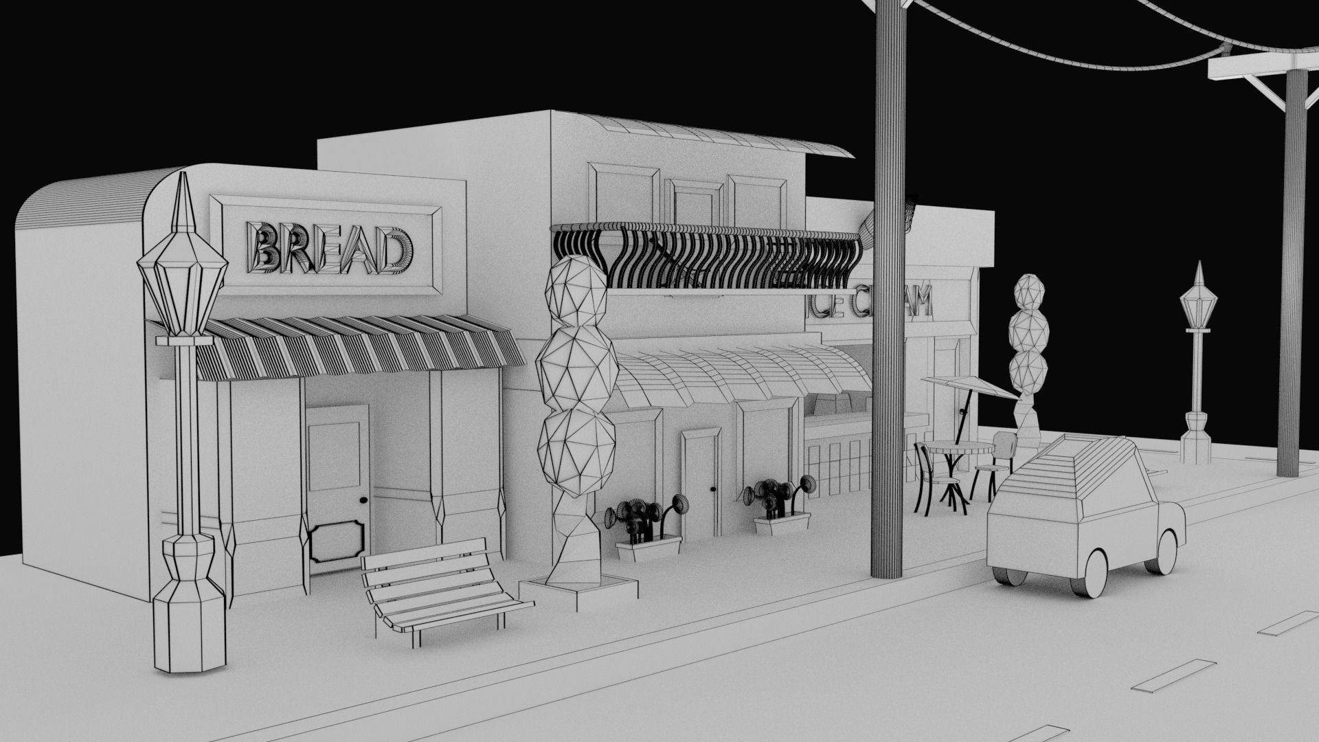 LOW POLY STREET SCENE Low-poly 3D model_5
