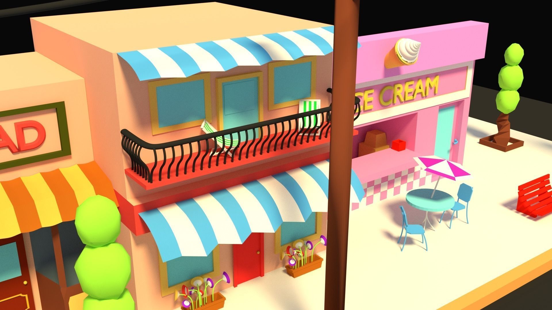 LOW POLY STREET SCENE Low-poly 3D model_3