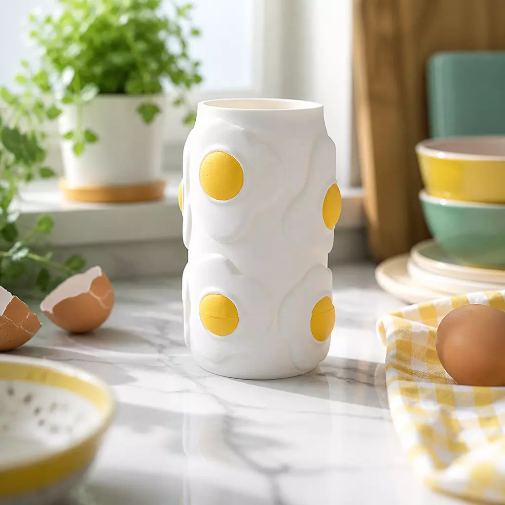 Sunny Side Egg Vase - Whimsical Decor Piece 3D print model