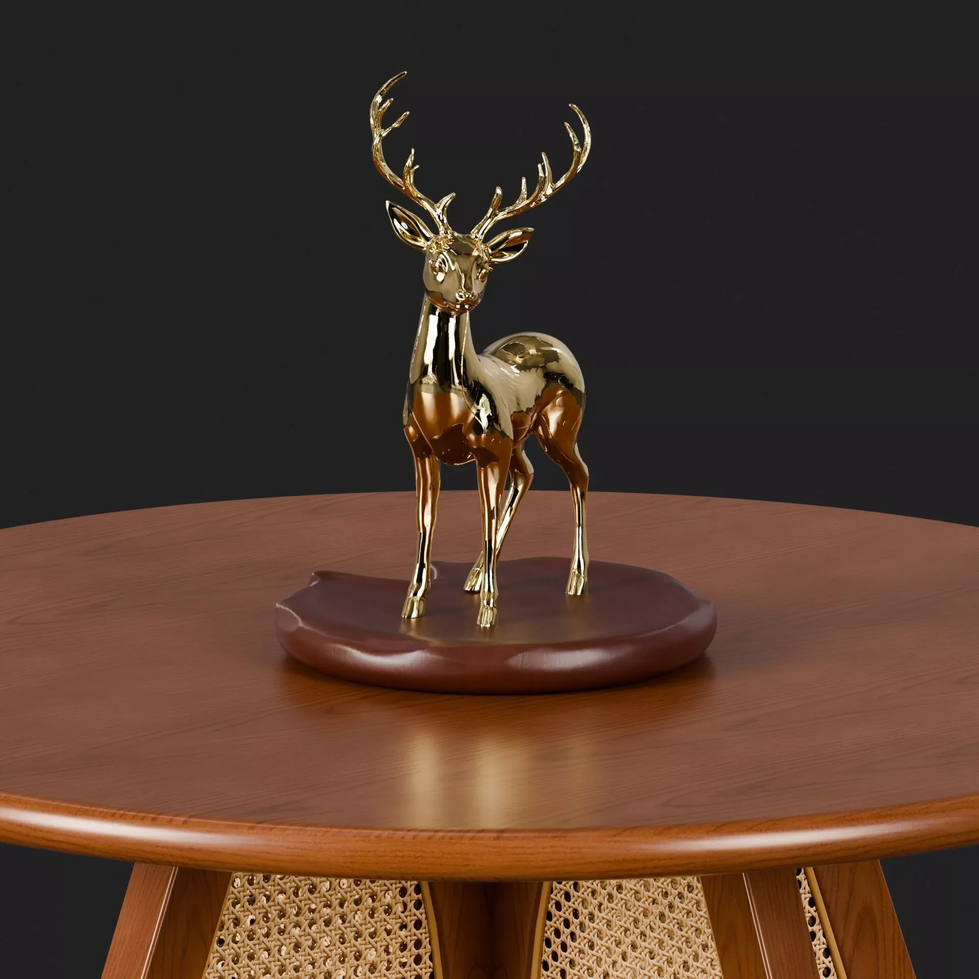 Golden Deer Sculpture Luxury Metallic 3D Model 3DotD Low-poly 3D model