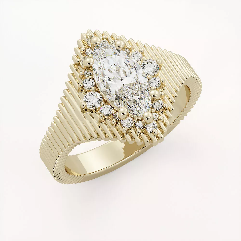 Marquise Solitaire Ribbed Band Ring 3D print model