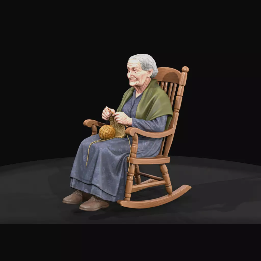HO Old Woman in rocking chair 1860s Printable STL 3D print model