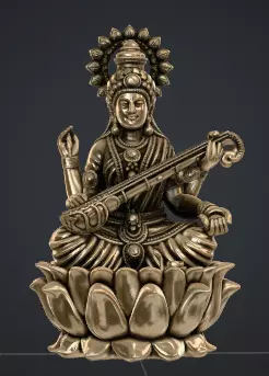 Saraswati Hindu Goddess 3D Model High Poly Statue on Lotus 3D model