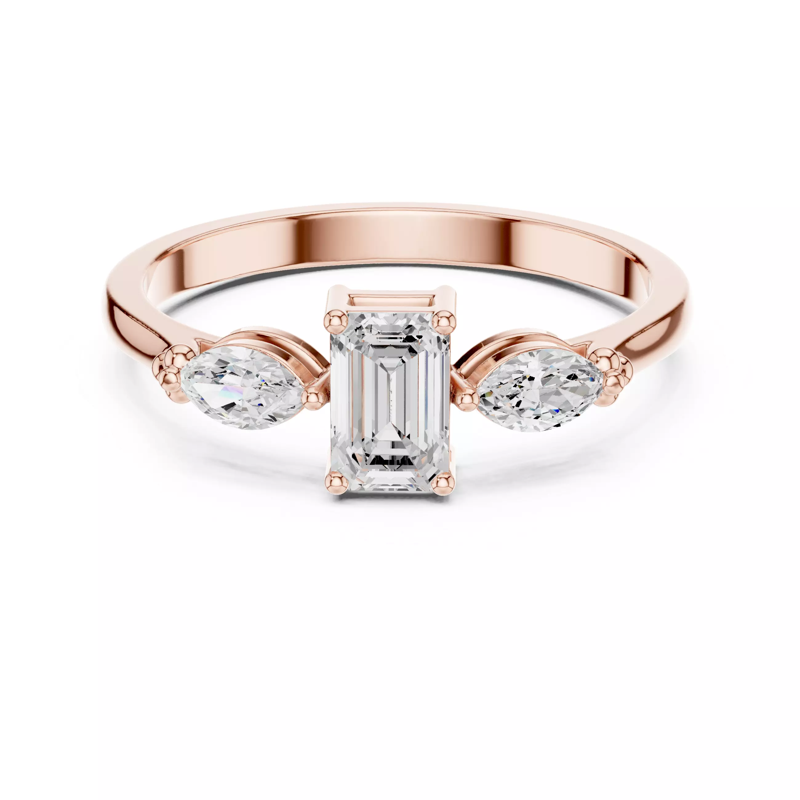 Emerald Trio Solitaire Diamond Ring 3dm stl renders animation 3D print model