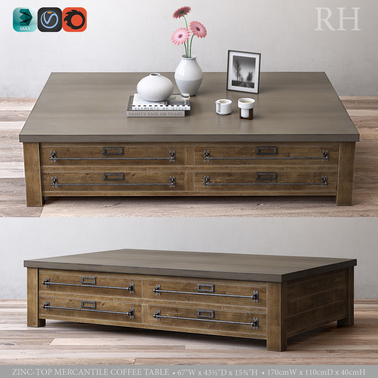 3d Model Zinc Top Mercantile Coffee Table Cgtrader Zinc Top Mercantile Coffee Table 3d Model Max Obj 3ds Fbx Mtl Mat 1