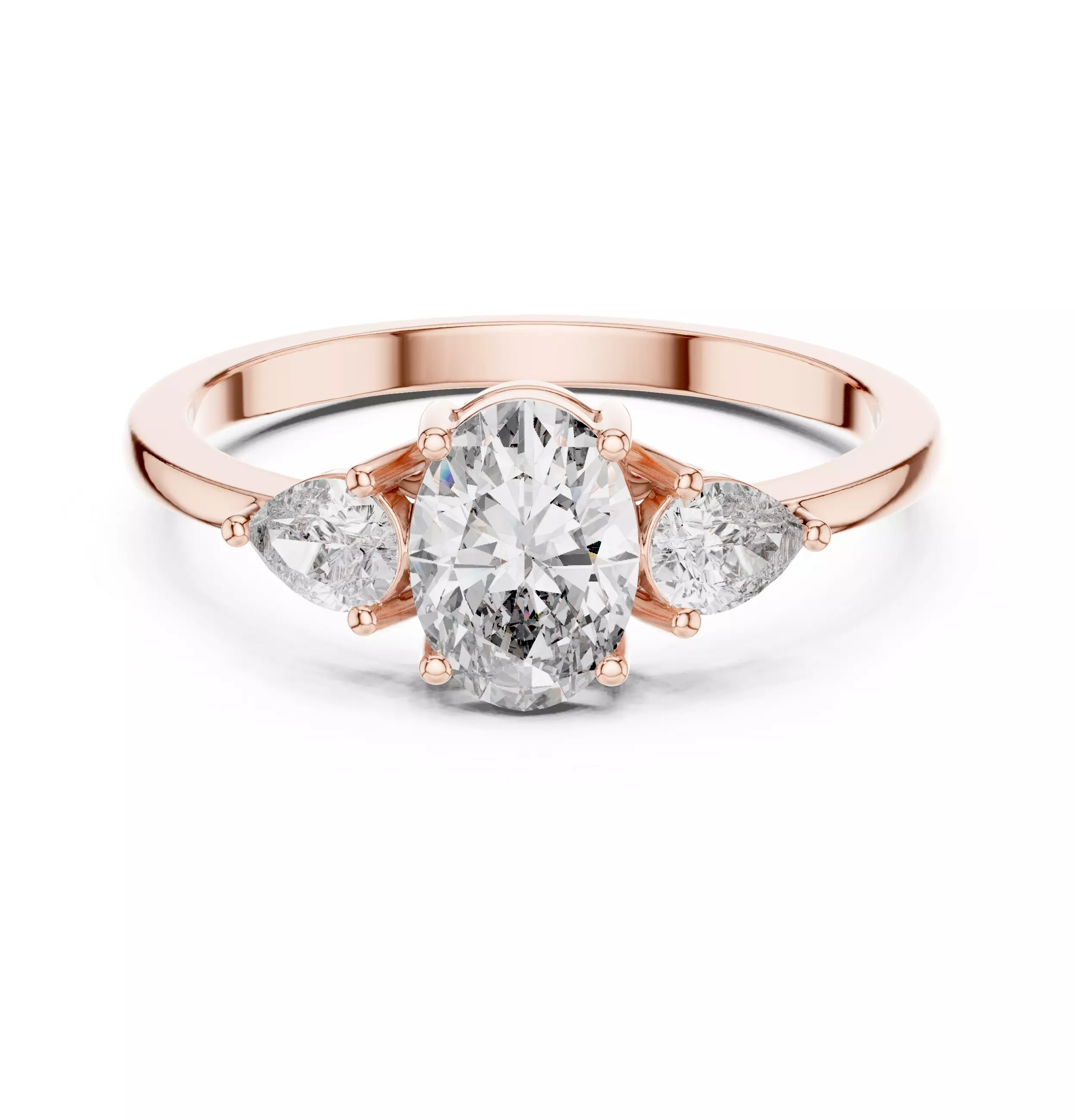 Oval Trio Solitaire Diamond Ring 3dm stl renders animation 3D print model
