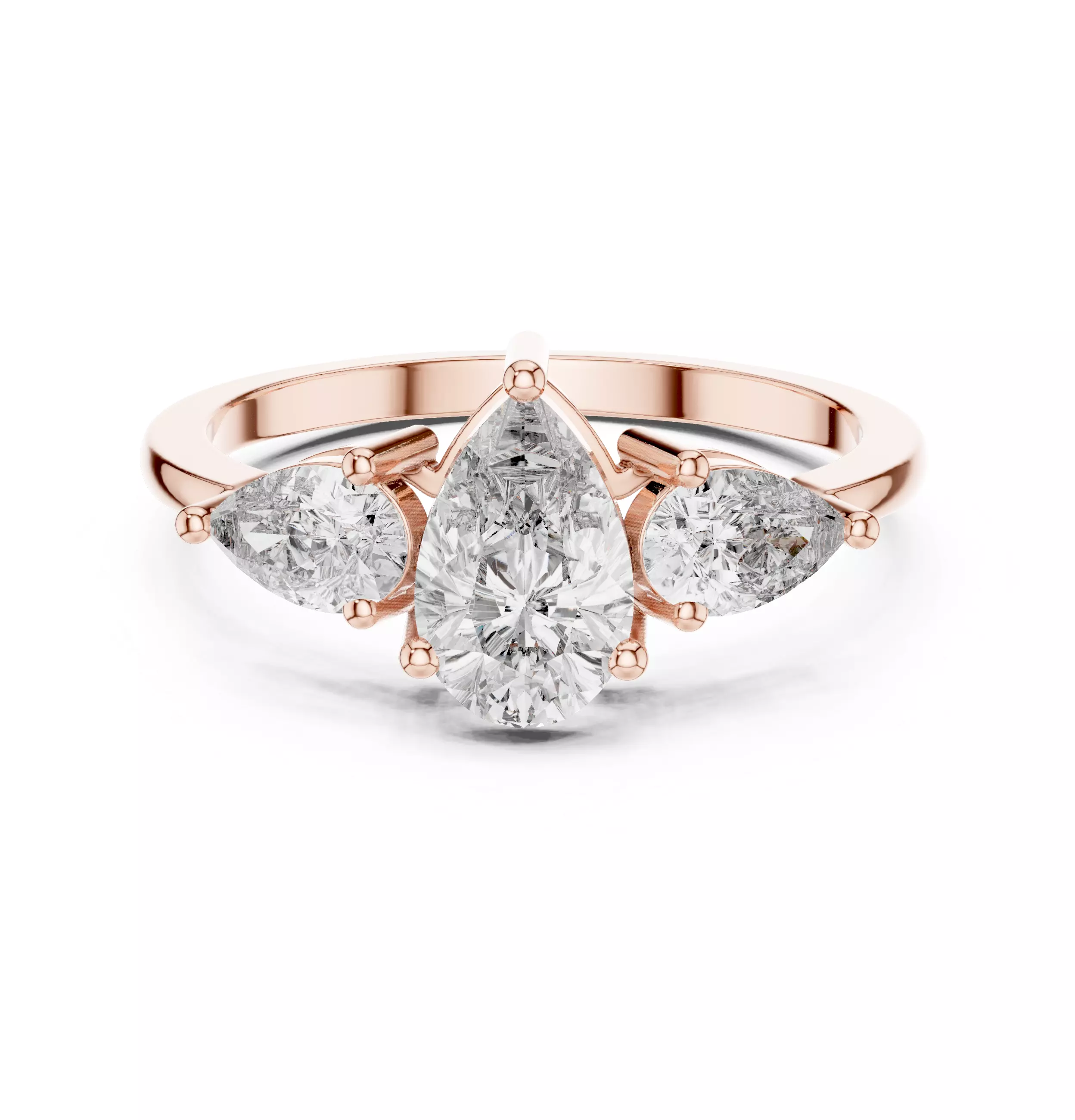 Pear Trio Solitaire Diamond Ring 3dm stl renders animation 3D print model