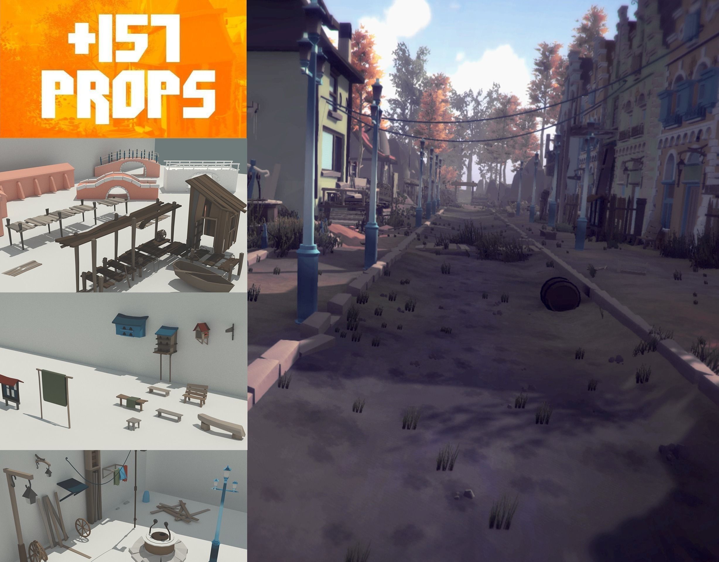 The Village and City of 18th Century Pack Low-poly 3D model_0