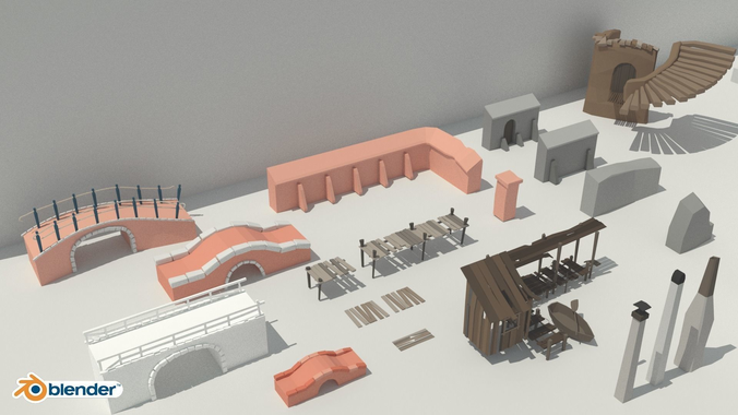 The Village and City of 18th Century Pack Low-poly 3D model 3