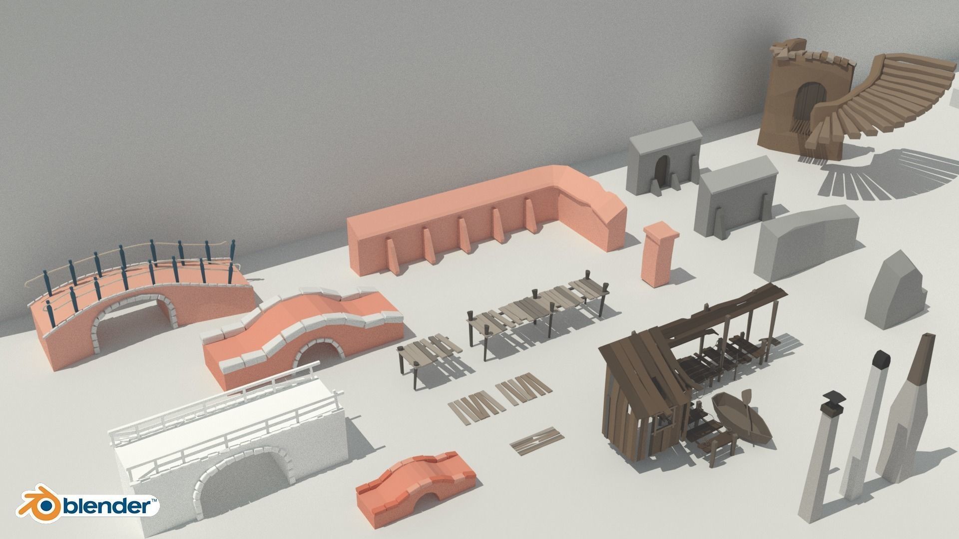 The Village and City of 18th Century Pack Low-poly 3D model_3