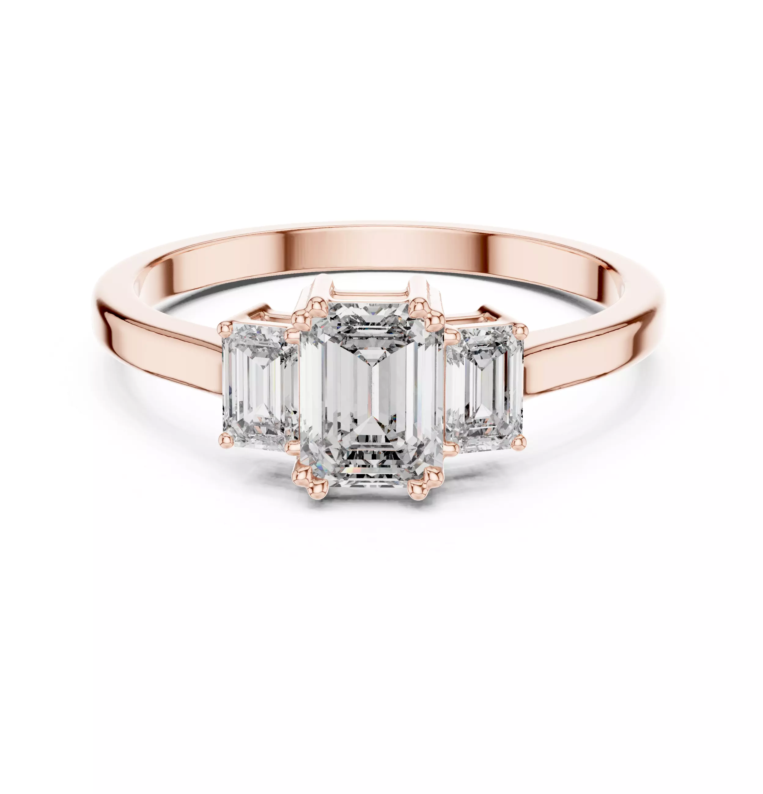 Emerald Trio Solitaire Diamond Ring 3dm stl renders animation 3D print model