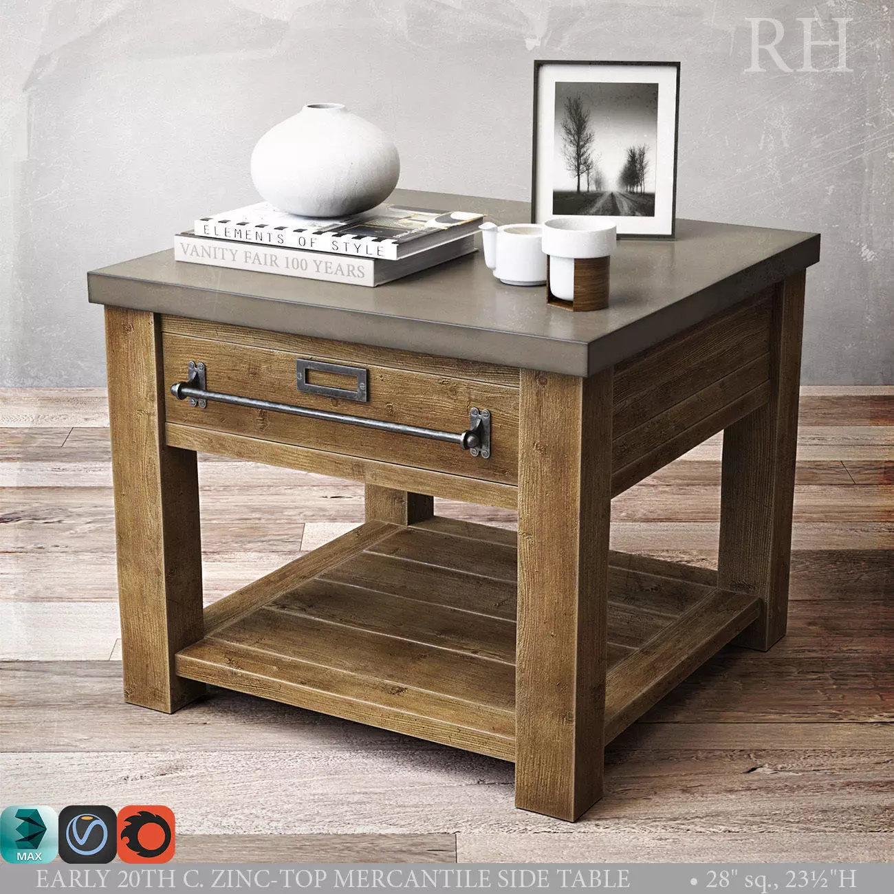 ZINC-TOP MERCANTILE SIDE TABLE 3D model_0