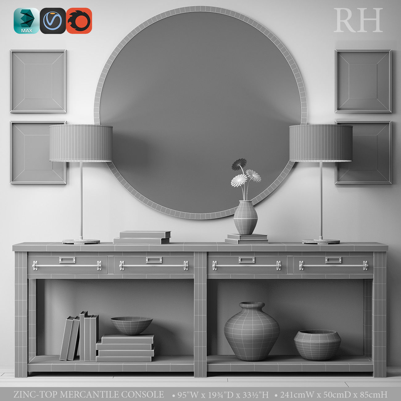 ZINC-TOP MERCANTILE CONSOLE 3D model_4