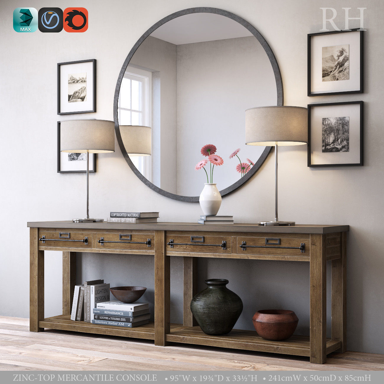 ZINC-TOP MERCANTILE CONSOLE 3D model_1