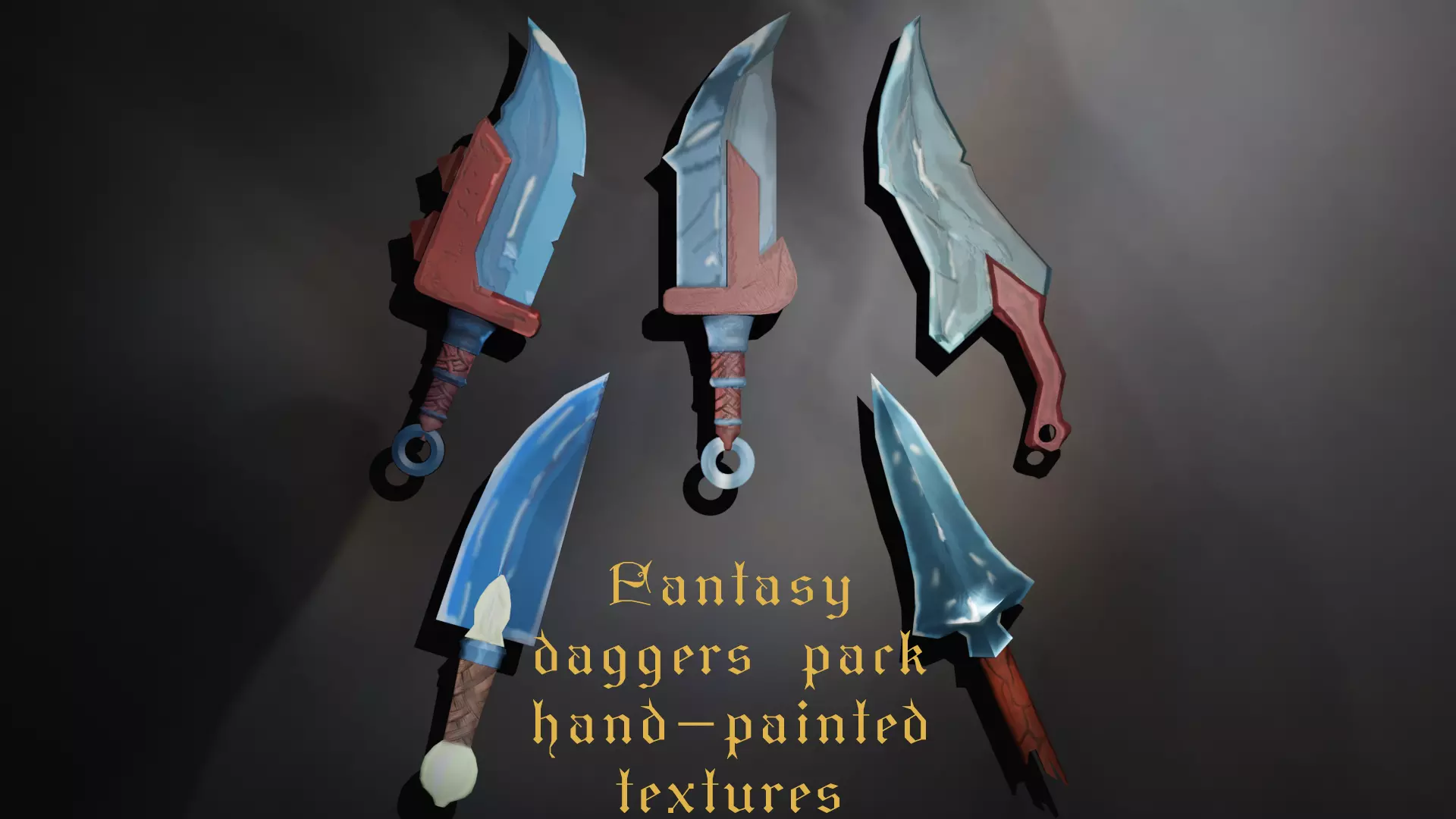 Fantasy daggers pack hand-painted textures Low-poly 3D model