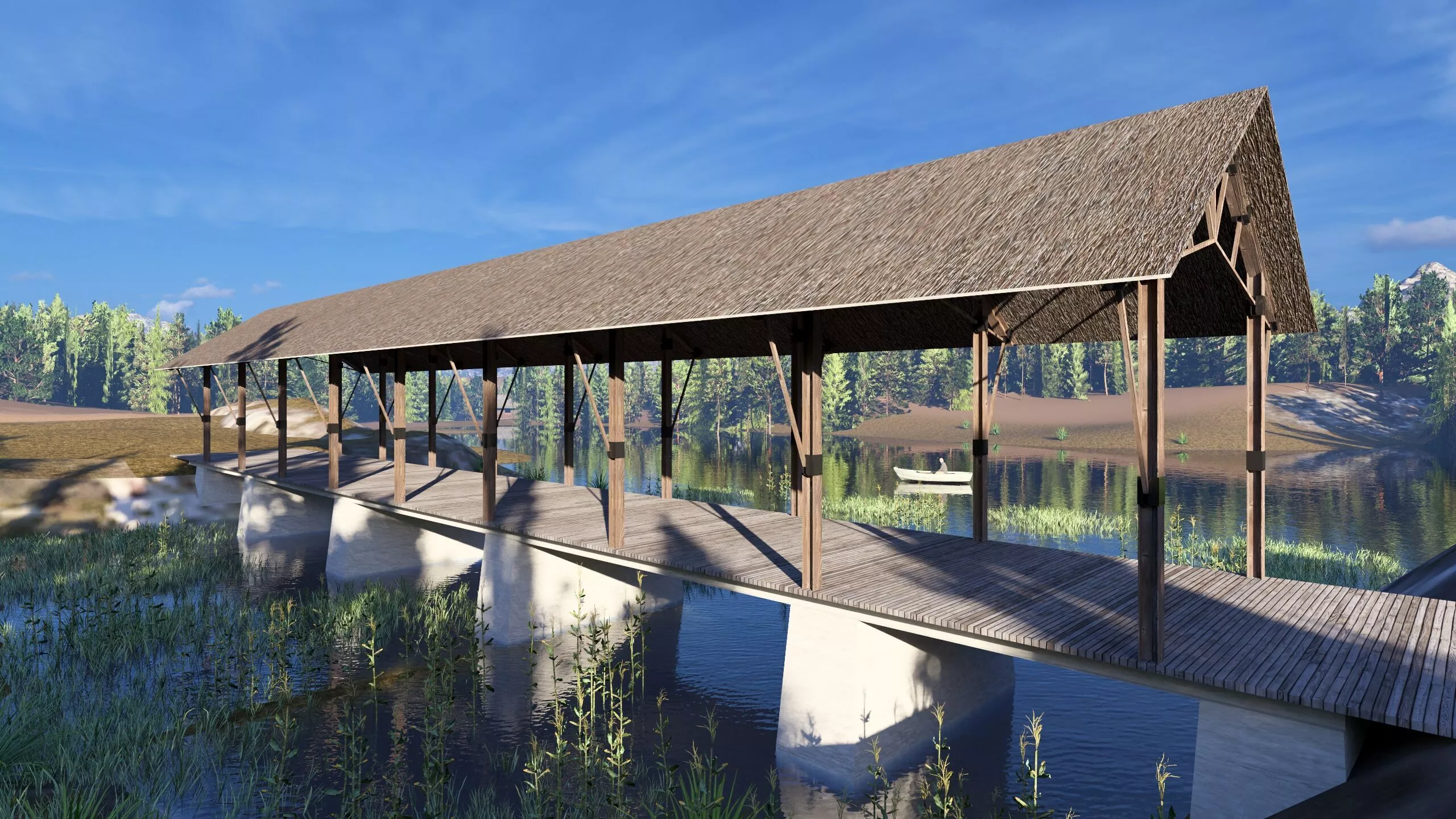 Structural engineering of wood bridge structure 3D model